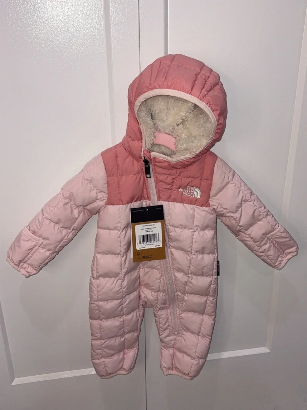 The North Face Pink Quilted Hooded Baby One-Piece Footie